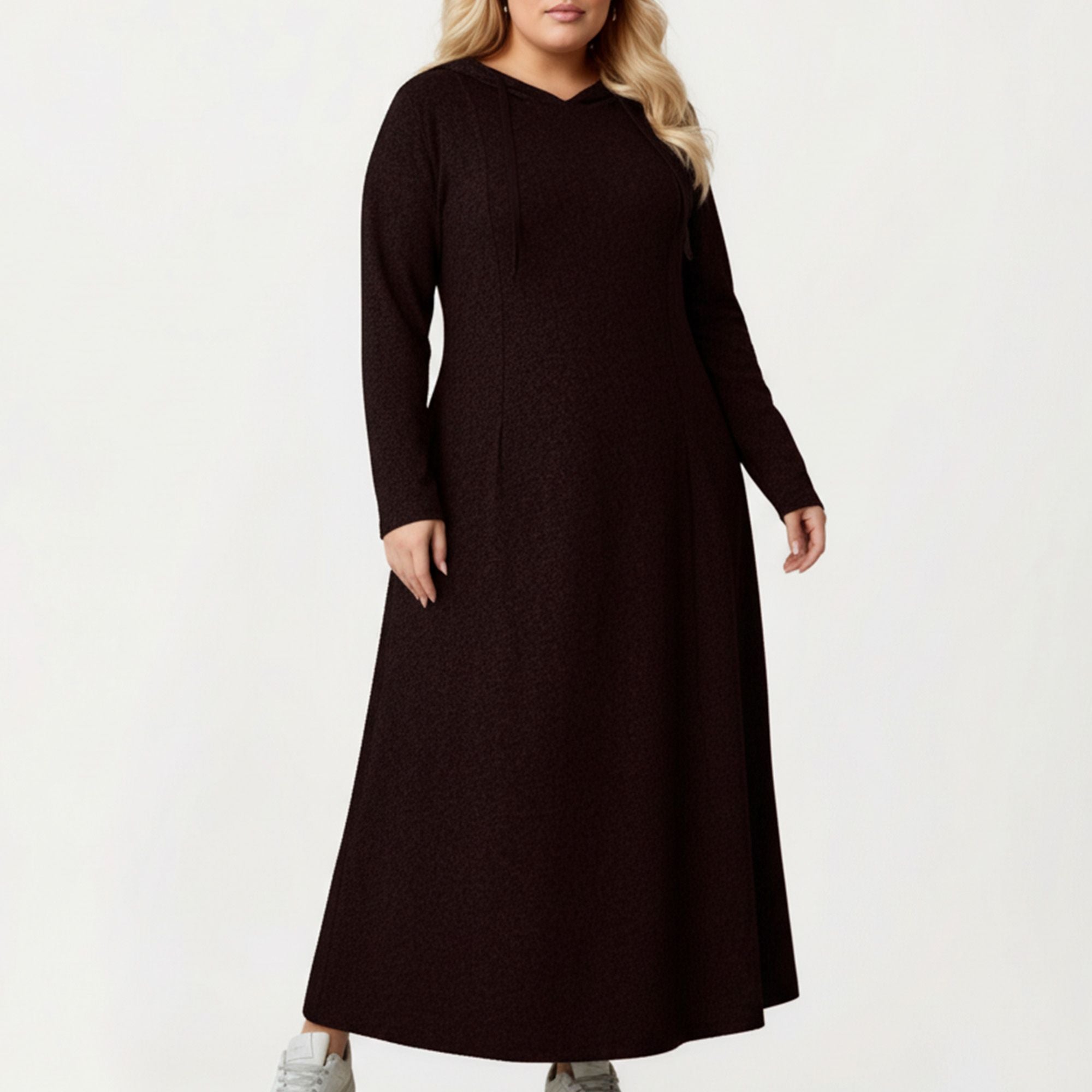 Anna-Kaci Women's Plus Size Long Sleeve Hooded Maxi Dress with Relaxed Fit Silhouette and Soft Flowy Hem