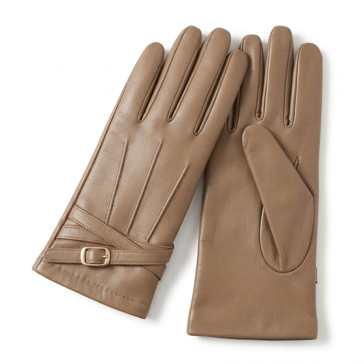 Faux Leather Winter Gloves with Crisscross Wrist Strap and Full Finger Design 9.4 x 3.3in