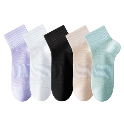 Anna-Kaci Womens Lightweight Breathable Ankle Socks 5-Pack Cushioned Sole Mesh Texture Soft Stretch Comfort Fit
