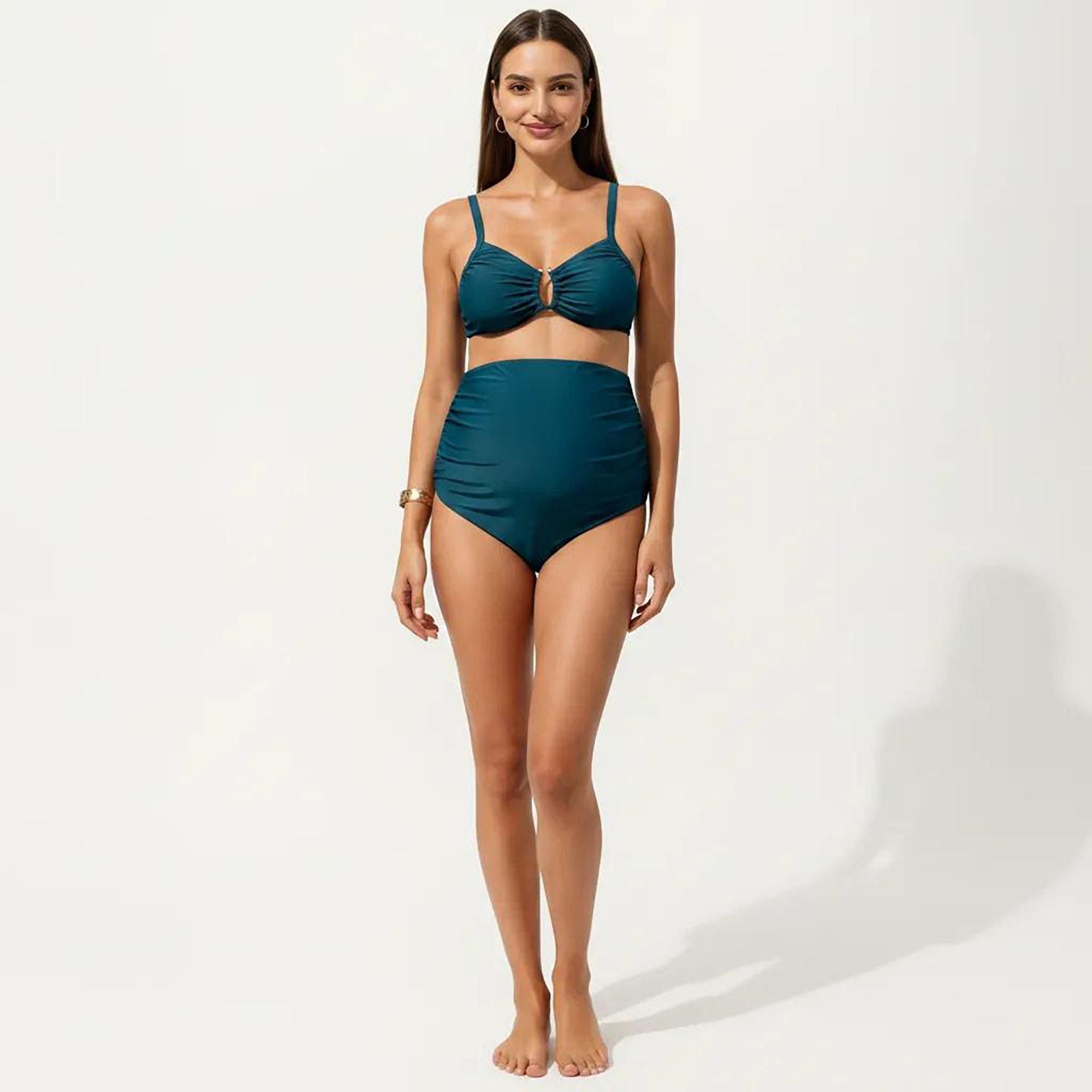 Anna-Kaci Swim Women's Maternity Two-piece Swimsuit with Twist-Front Top and High-Waisted Bottom