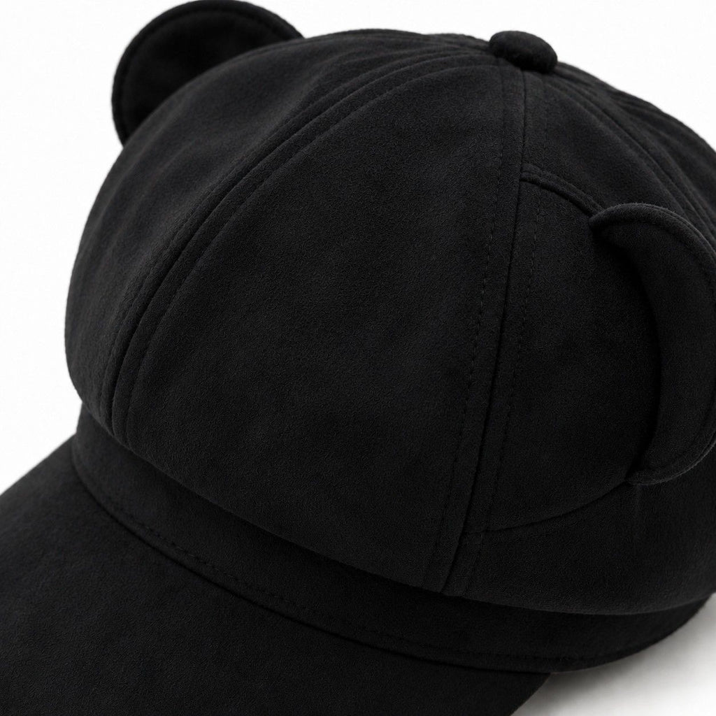 Faux Suede Bear Ear Newsboy Cap Cute Short Brim Baker Boy Hat