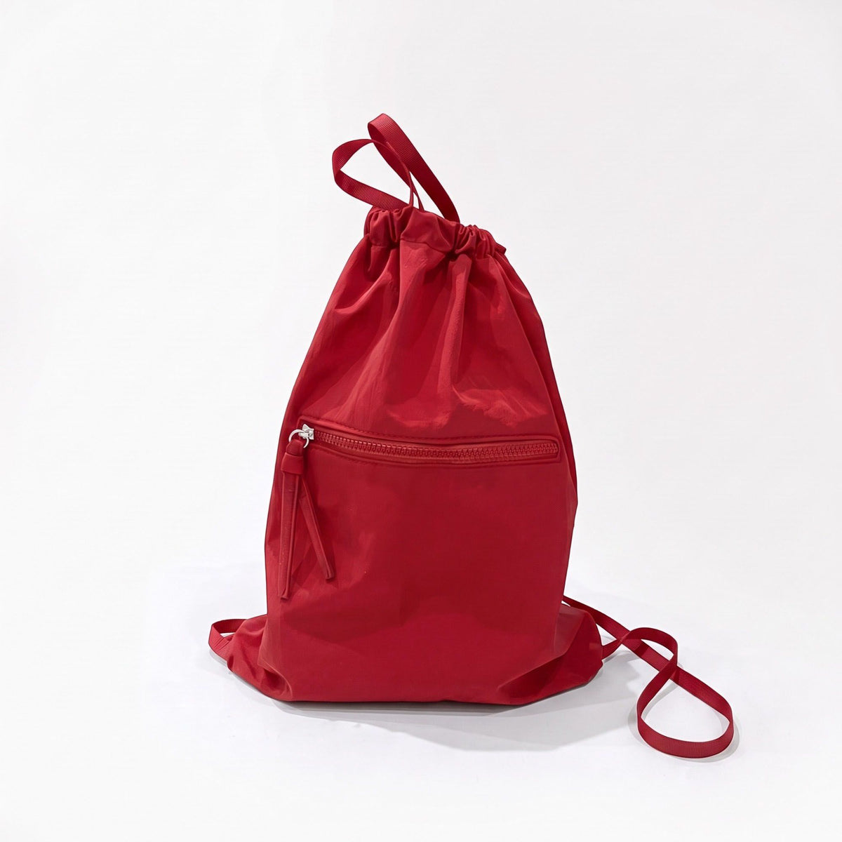 Drawstring Backpack with Front Zip Pocket Lightweight Casual Cinch Bag