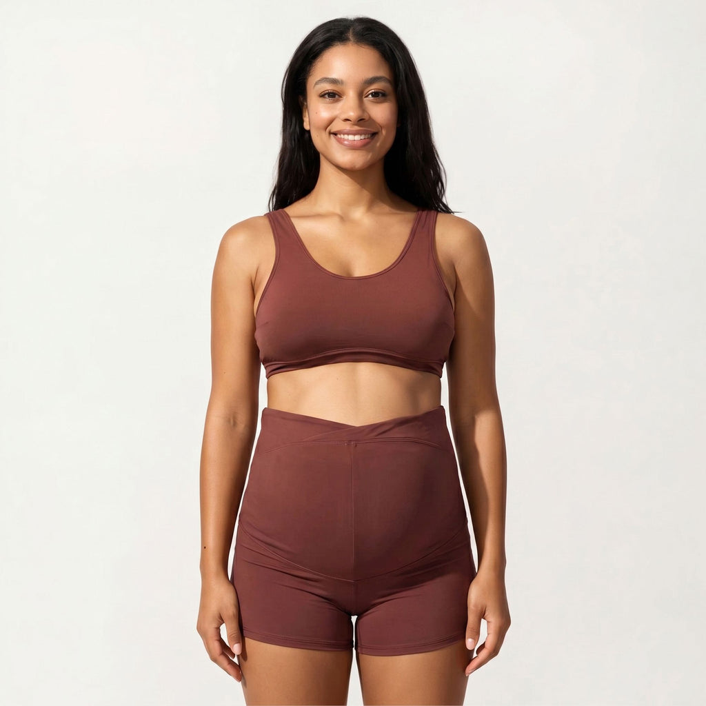 Anna-Kaci Swim Women's Two-Piece Maternity Swimwear Set with Cropped Tank Top and High-Waisted Shorts