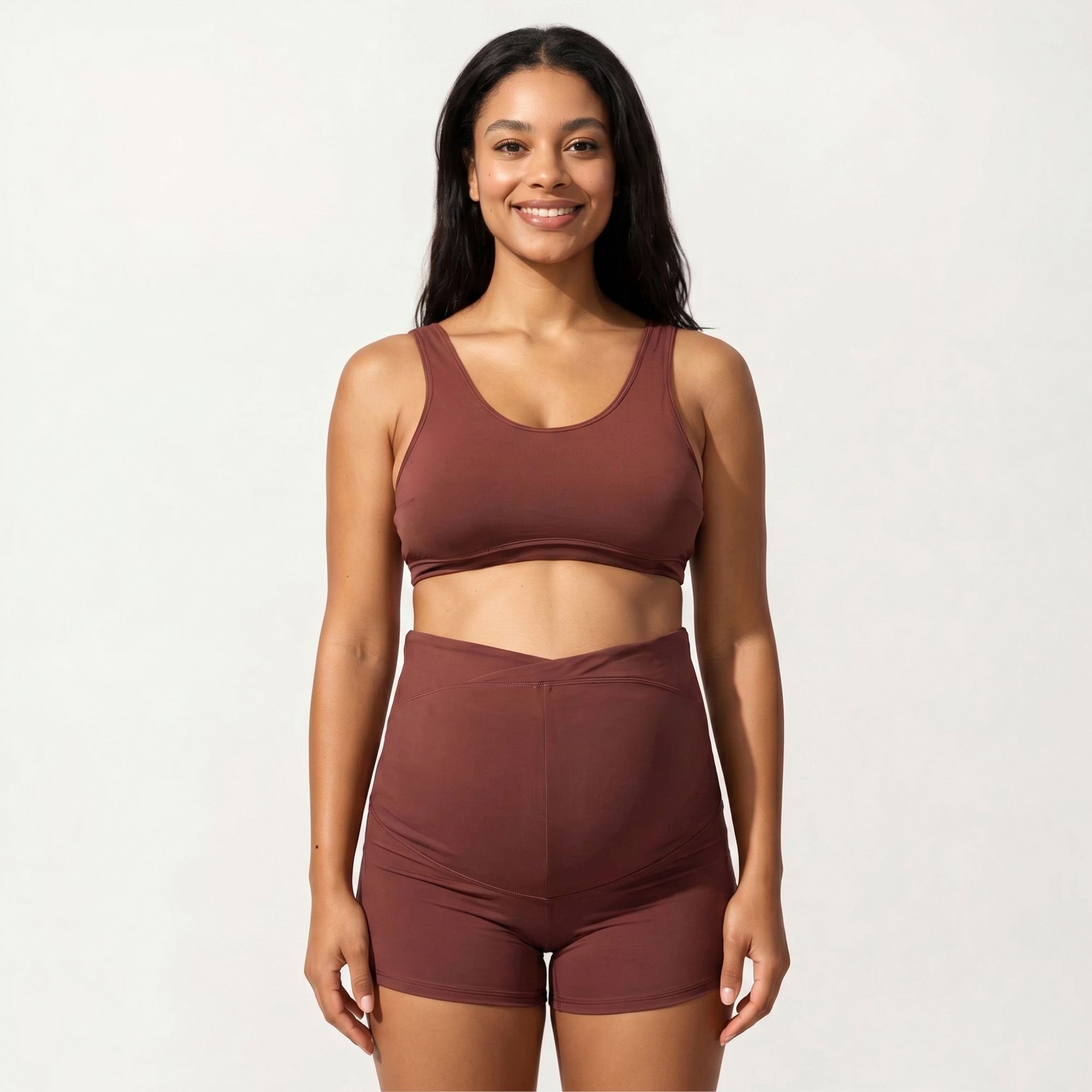 Anna-Kaci Swim Women's Two-Piece Maternity Swimwear Set with Cropped Tank Top and High-Waisted Shorts