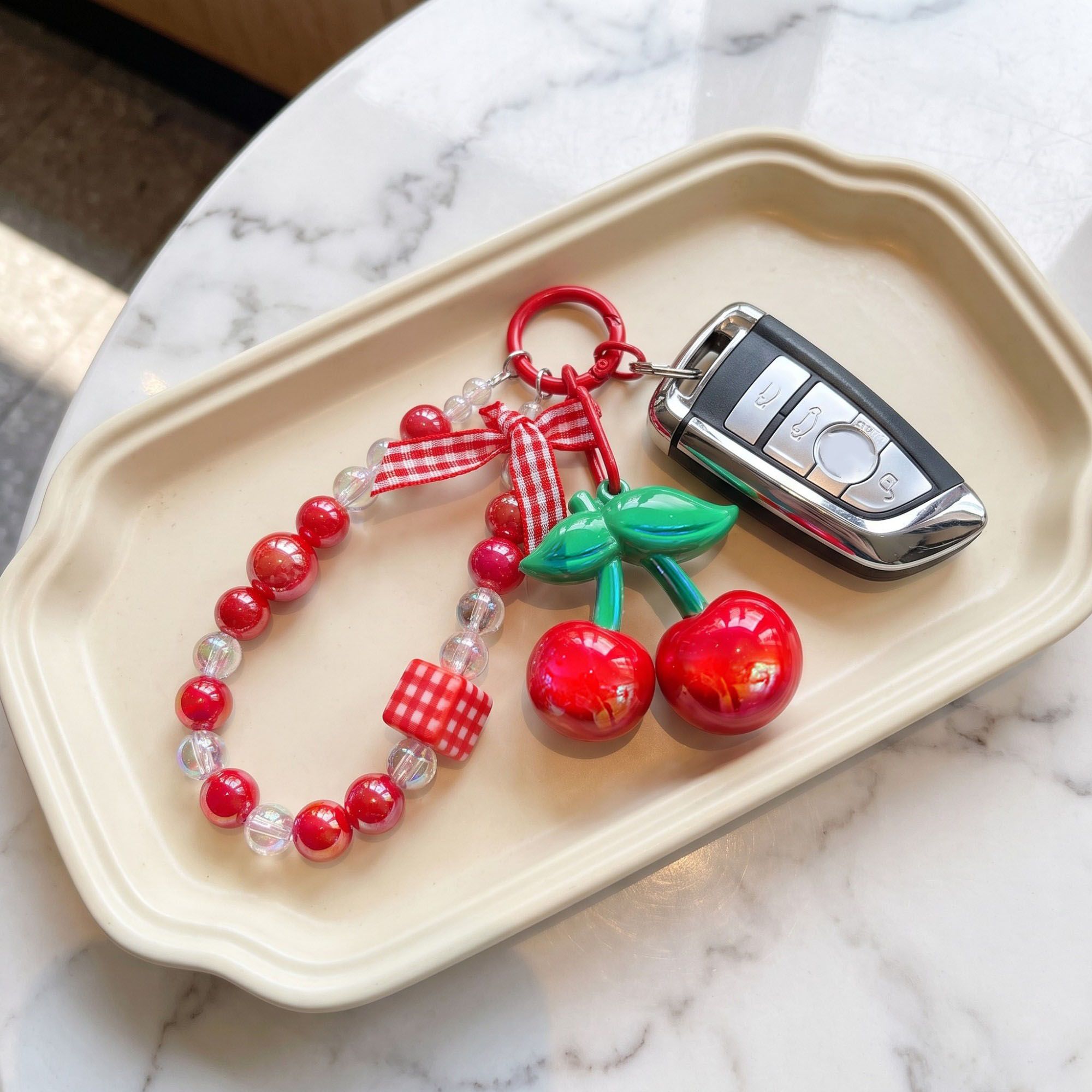 2-Piece Womens Bag Charm with Hanging Clip and Decorative Accents