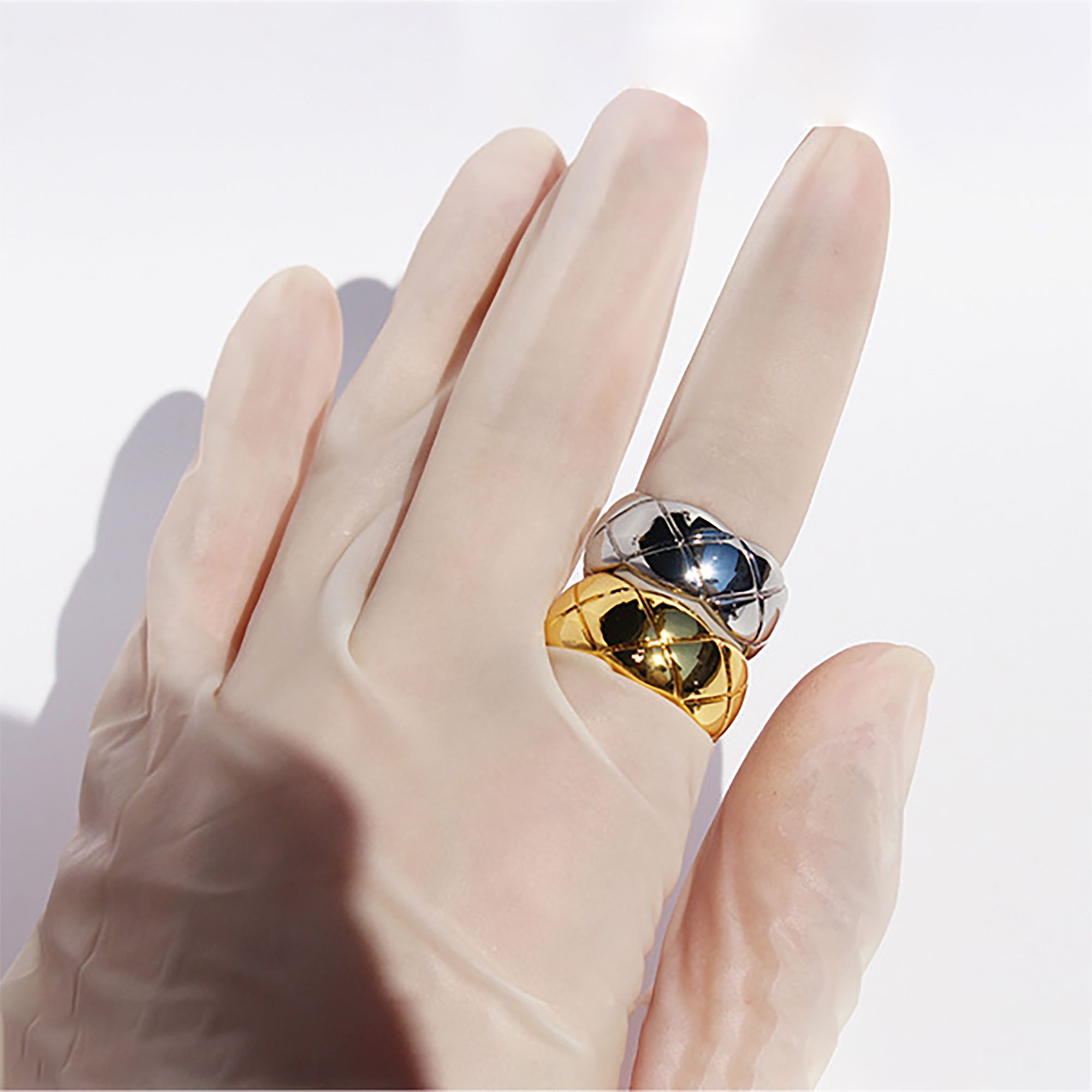Women's Quilted Open Cuff Ring - Adjustable Brass Textured Statement Ring for Luxury Daily Wear