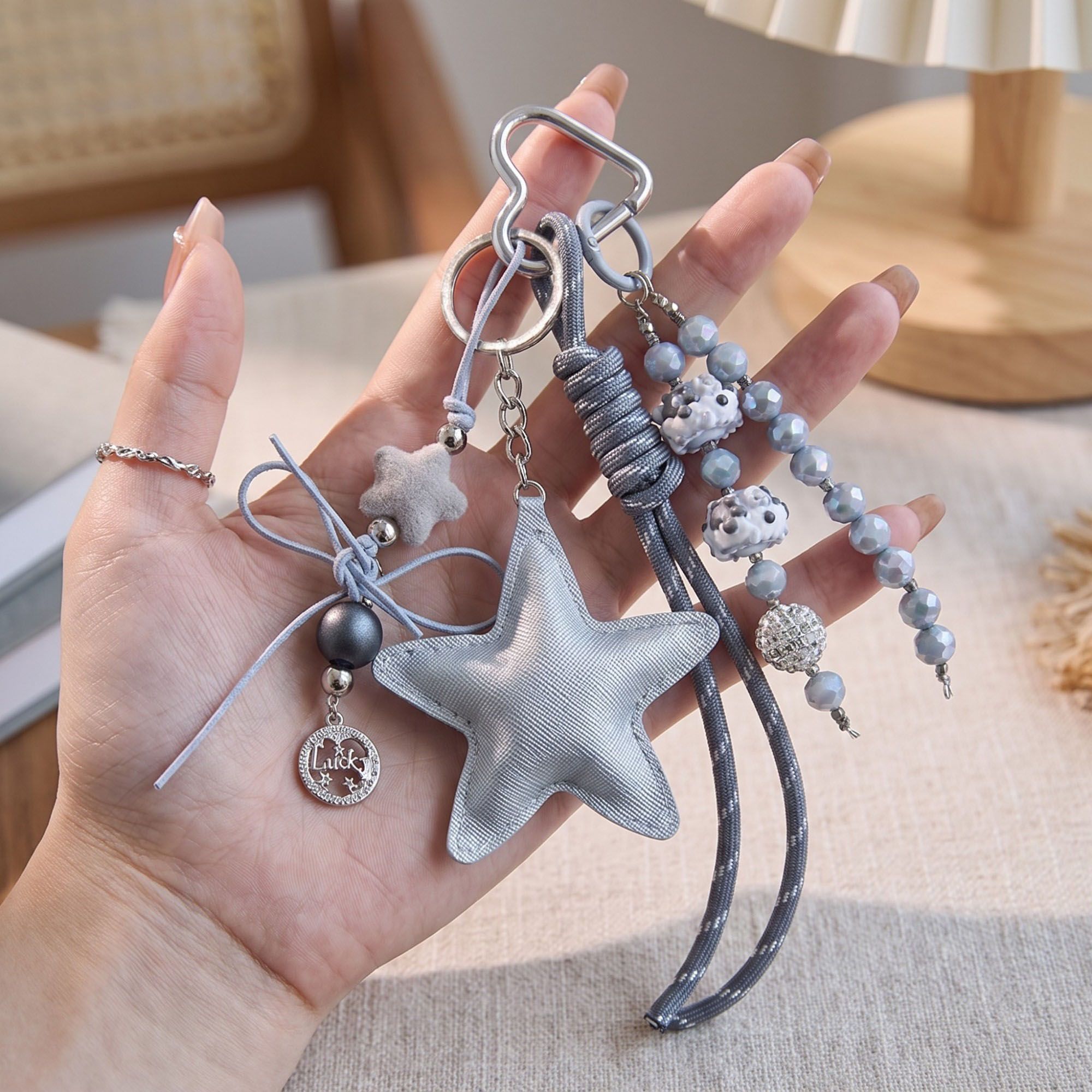 Bag Charm with Hanging Strap and Decorative Accents