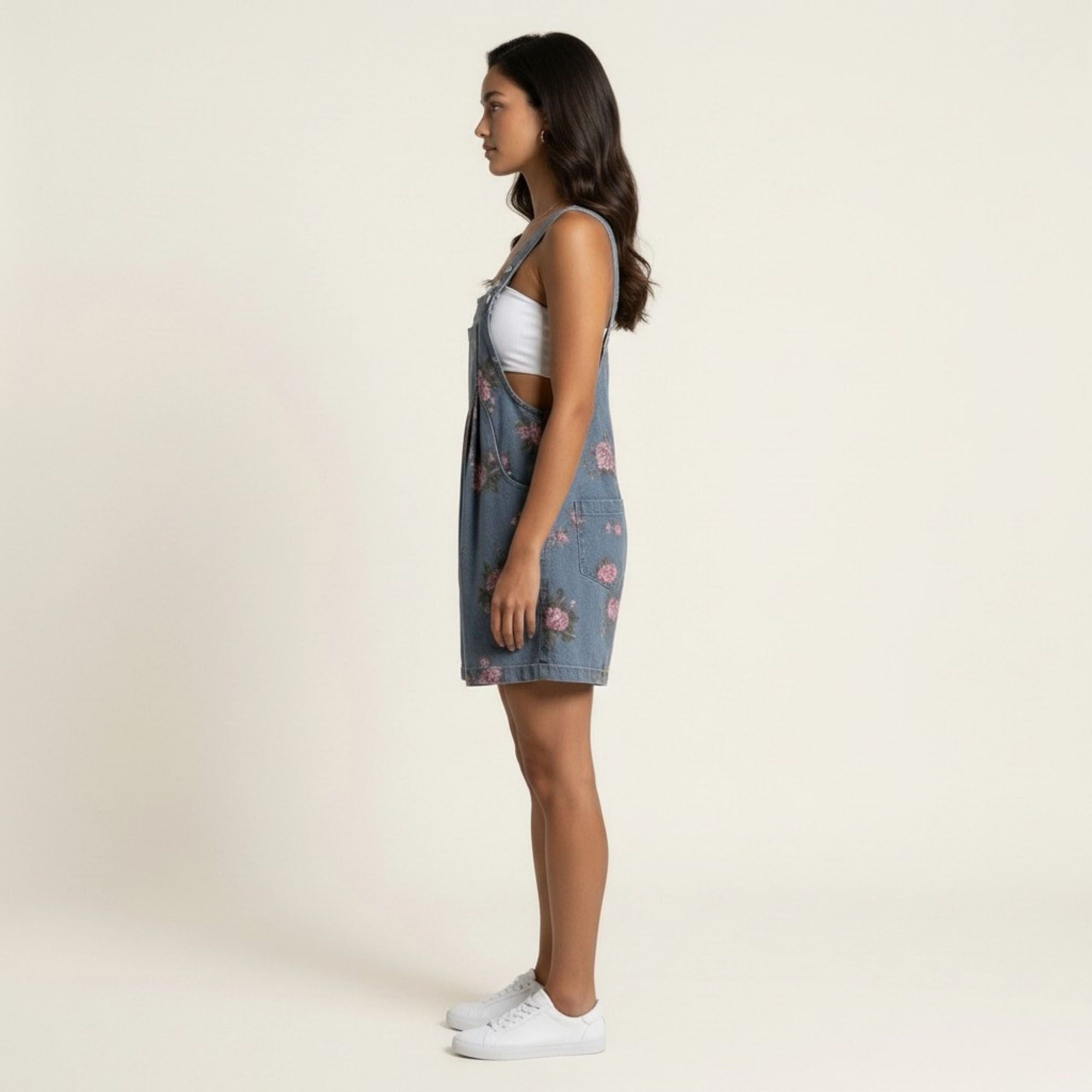 Anna-Kaci Women's Floral Denim Overall Romper Adjustable Strap Sleeveless Shortalls Loose Fit