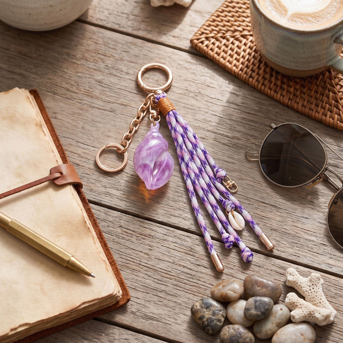 Coastal Seashell Tassel Bag Charm Keychain