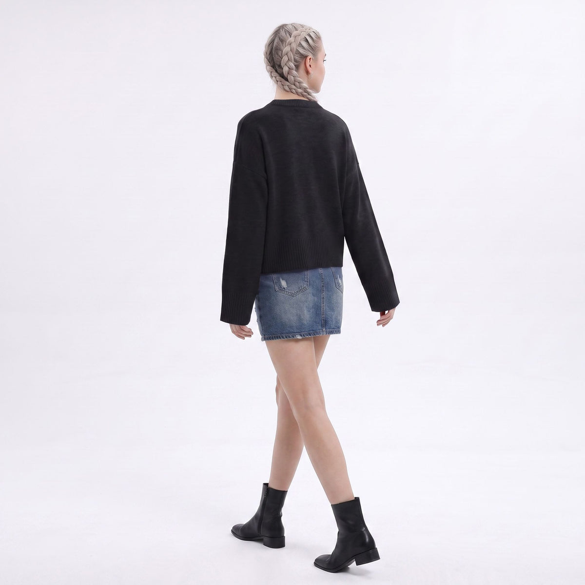 Oversized Crewneck Knit Sweater with Flared Sleeves