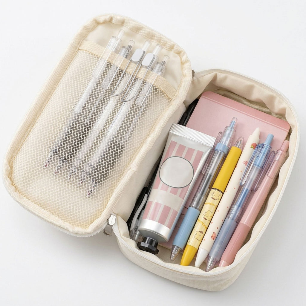 Capacity Pencil Case Stationery Organizer Pen Pouch with Mesh Pocket and Double Zipper