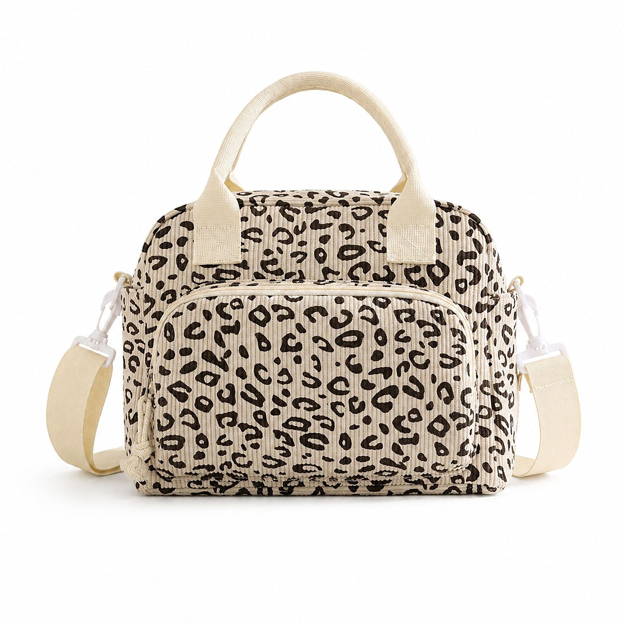 Printed Corduroy Lunch Bag with Adjustable Shoulder Strap