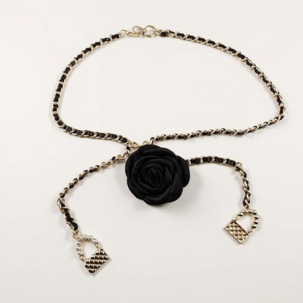 Anna-Kaci Women's Rose Flower Chain Belt with Hanging Lock Charms and Adjustable Drape Design 45.5in