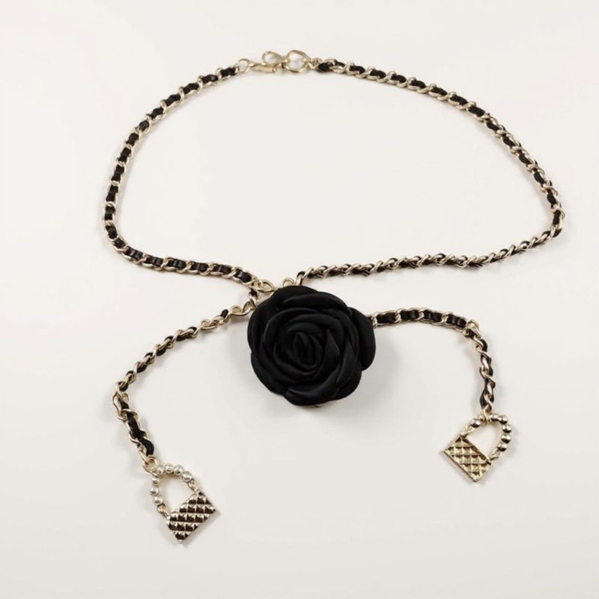 Anna-Kaci Women's Rose Flower Chain Belt with Hanging Lock Charms and Adjustable Drape Design 45.5in
