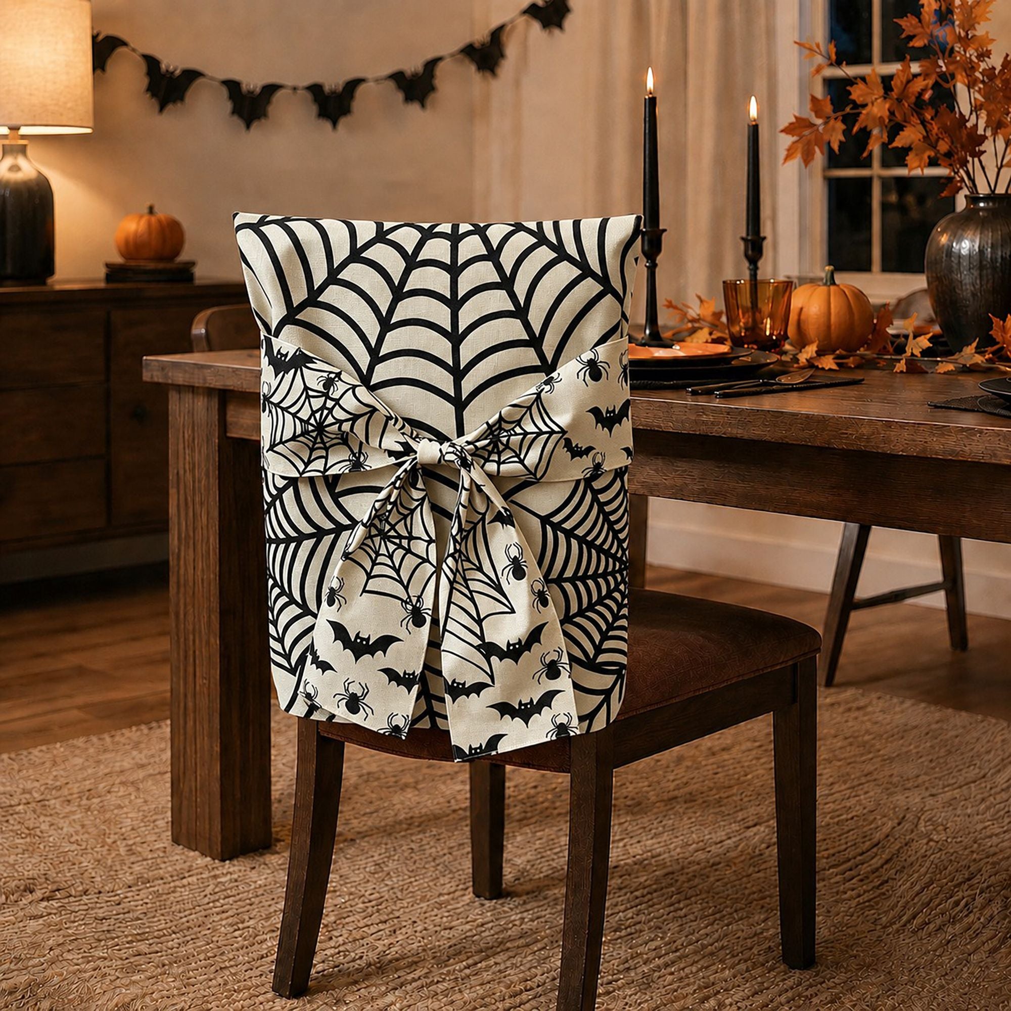 Halloween Dining Chair Back Cover with Decorative Bow