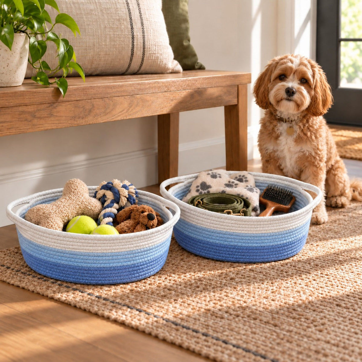 Round Woven Cotton Cord Storage Basket Set of 2