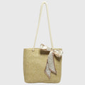 Anna-Kaci Women's Straw Woven Tote Bag with Bow Accent - Lightweight Summer Shoulder Bag