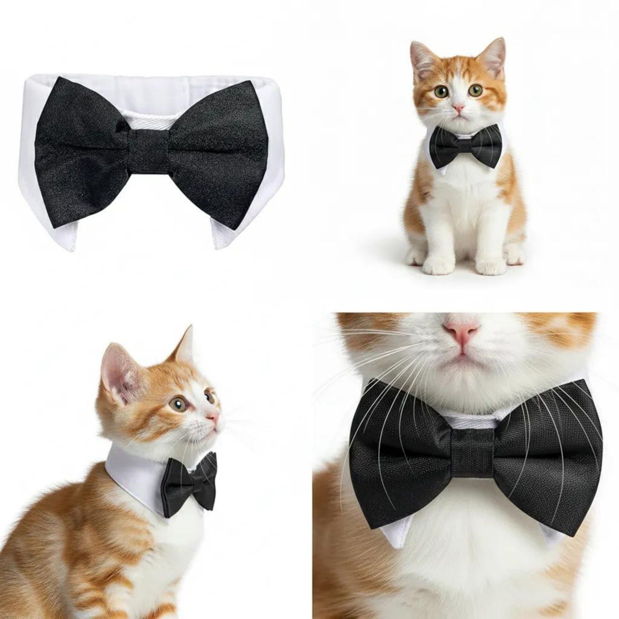 Pet Holiday Crochet Collar and Bowtie Set for Cats and Dogs Adjustable and Festive