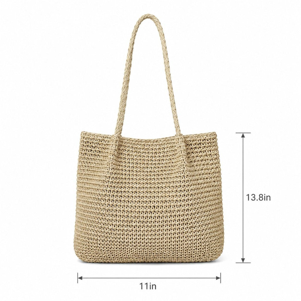 Soft Woven Shoulder Tote Bag with Zip Top and Double Shoulder Handles