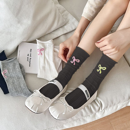 Anna-Kaci Adorable Women's Bow-Embroidered Ribbed Ankle Socks 5Pk