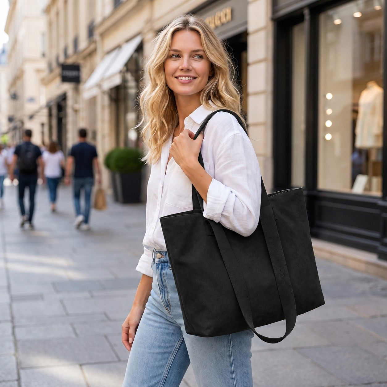 Large Canvas Tote Bag with Zip Closure Shoulder Straps for Work and Travel