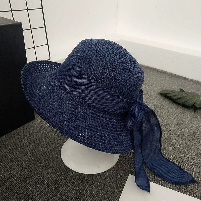 Anna-Kaci Women Straw Sun Hat Wide Brim Woven Beach Hat Bow Tie Detail Breathable Summer Hat