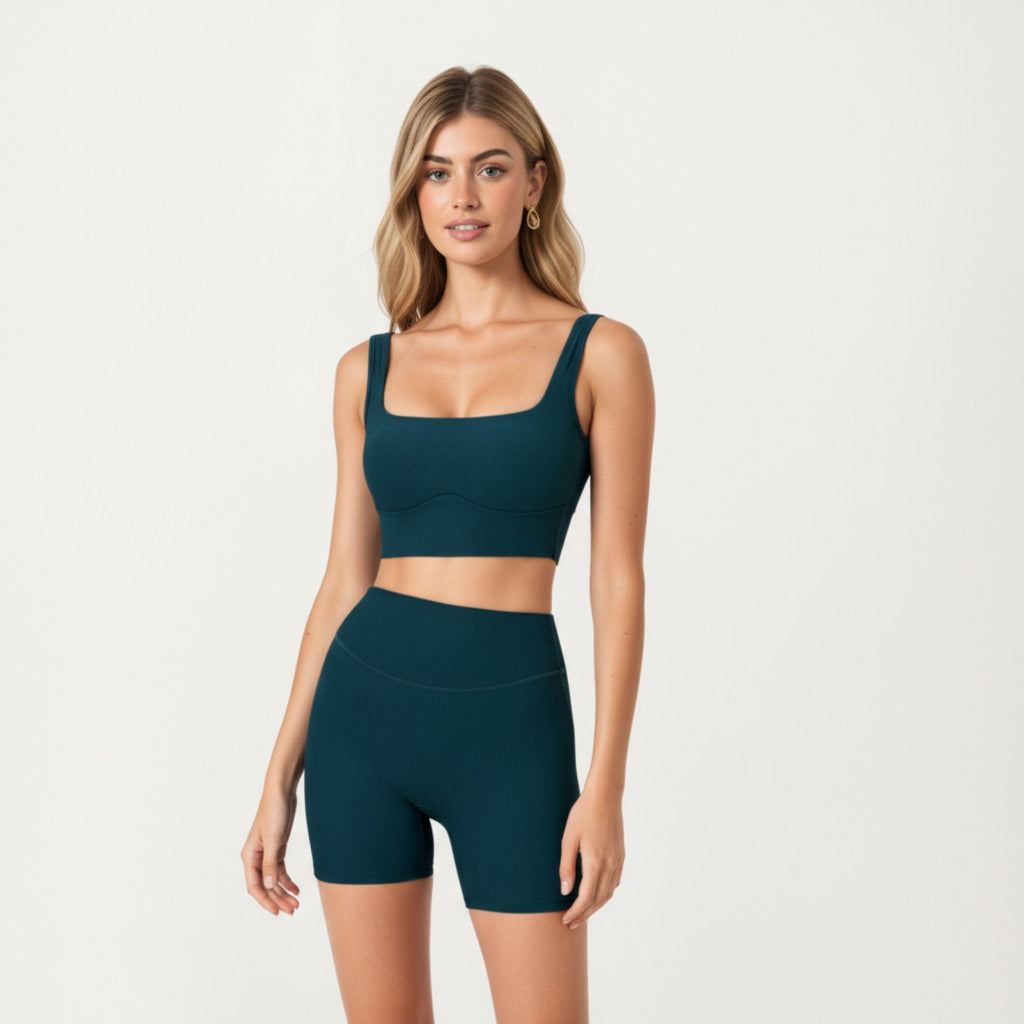 Anna-Kaci Active Women's Square Neck Ribbed Cropped Tank Top with Seam Front Detail