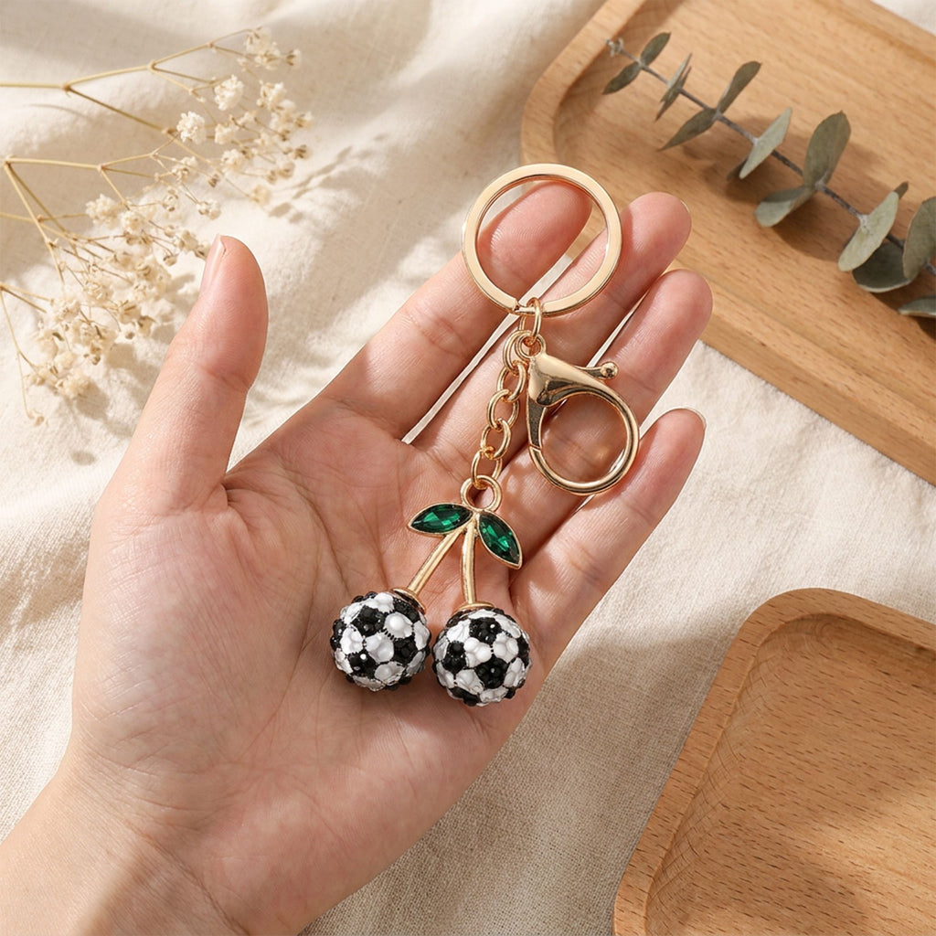 2 Pack Sports Ball Cherry Keychains with Gold Tone Clip and Leaf Charm
