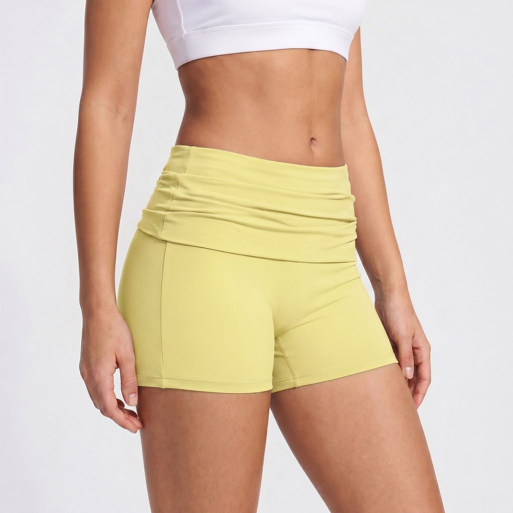 Fold Over Ruched Waistband Yoga Shorts Butt Lifting Workout Shorts