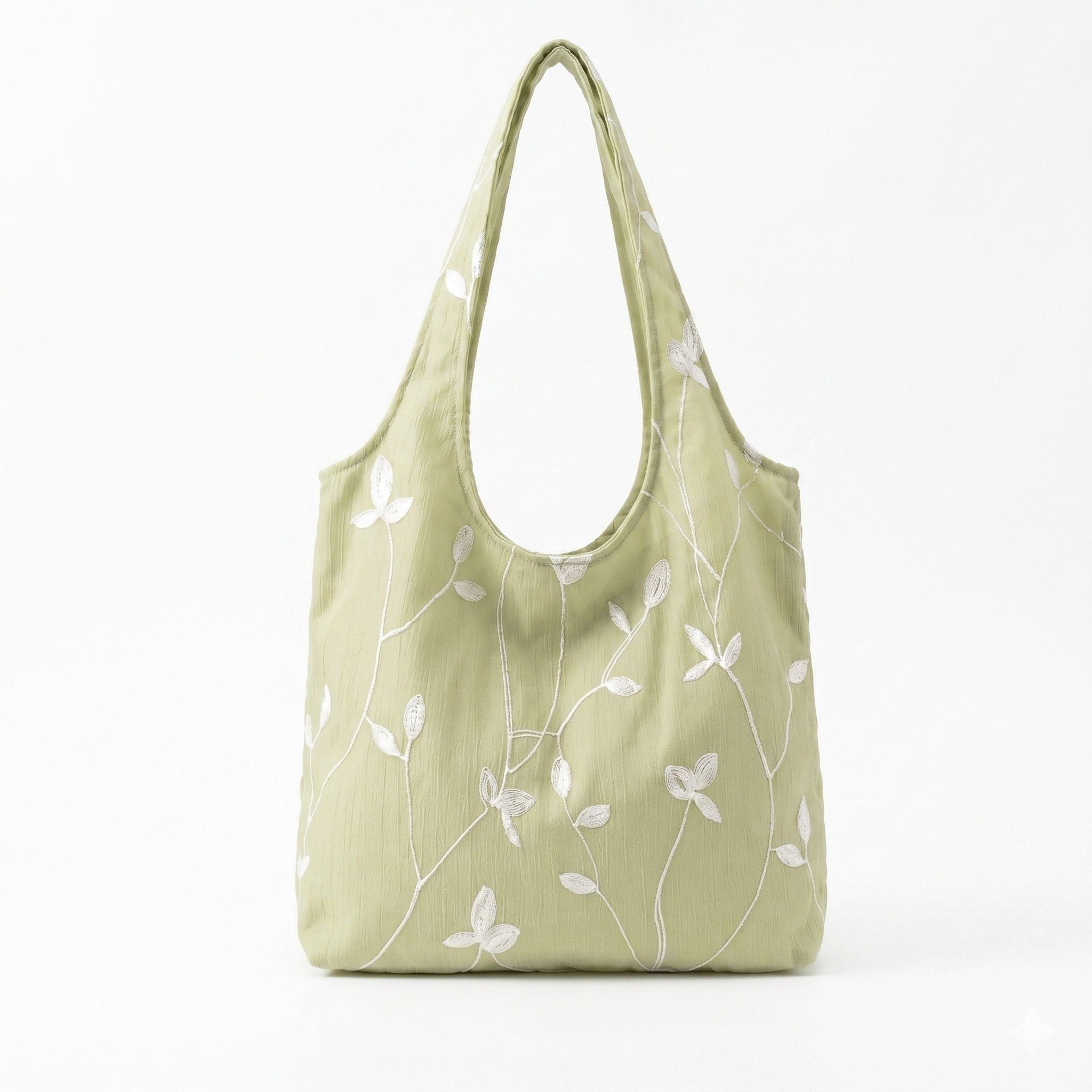 Embroidered Leaf Shoulder Tote Bag Lightweight Foldable Everyday Bag for Women