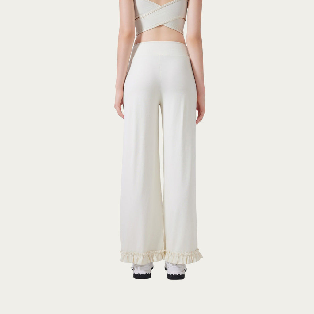 Anna-Kaci Active Women's High Waist Wide Leg Sweatpants with Ruffle Hem Detail