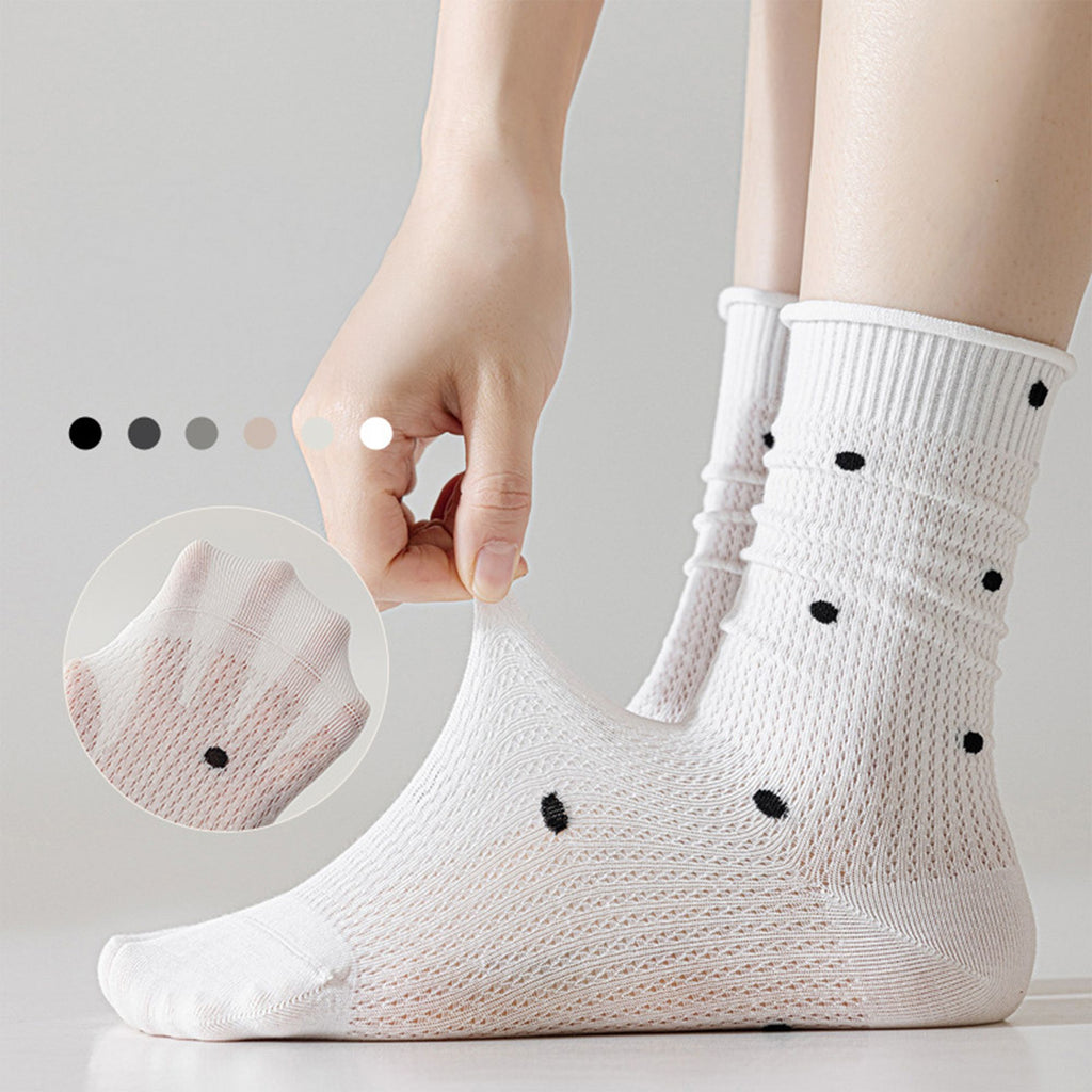 Anna-Kaci 4-Pair Lightweight Mesh Polka Dot Crew Socks with High-Stretch Cuffs