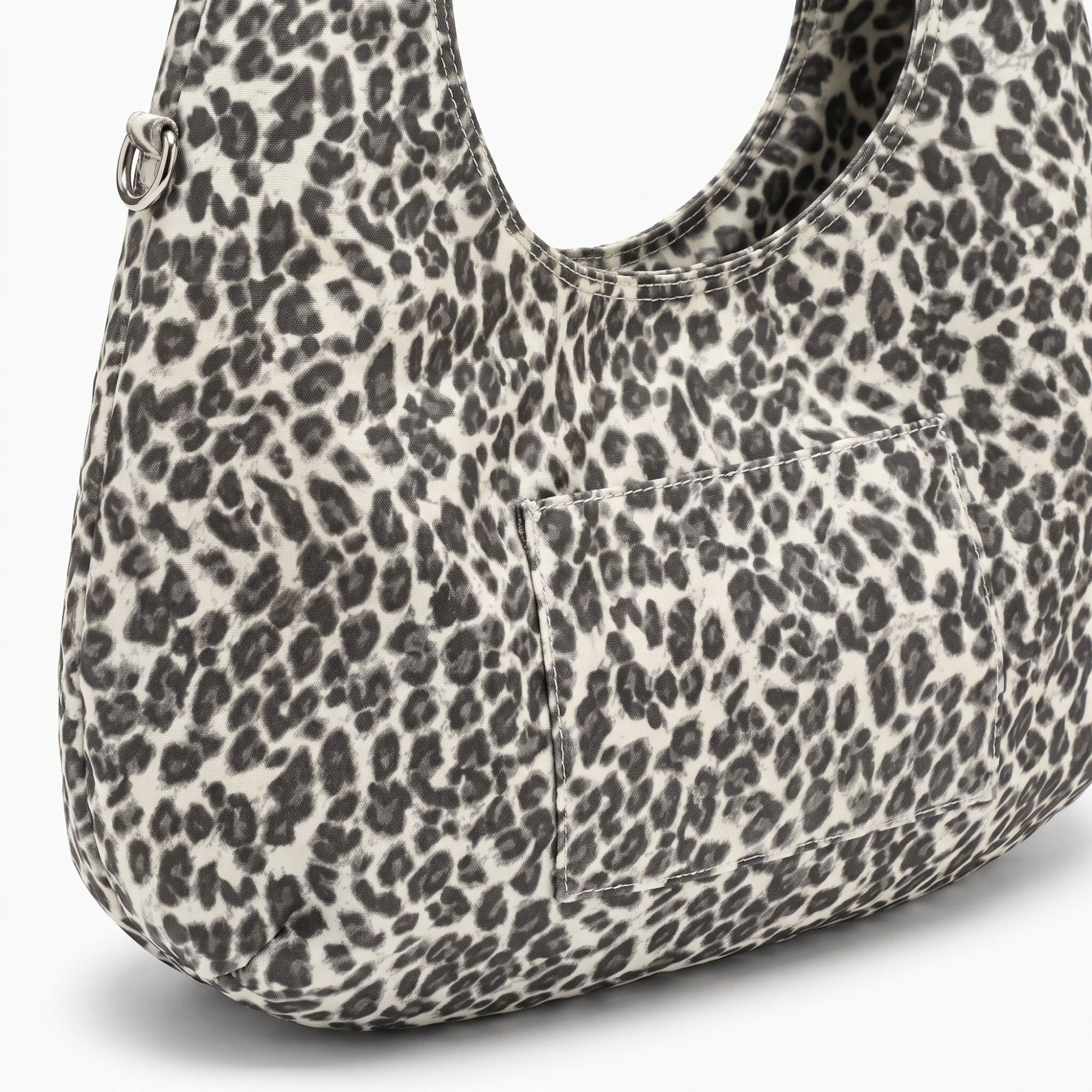 Leopard Print Hobo Tote Bag with Wide Shoulder Strap and Exterior Pocket 12.5x8x0.4in