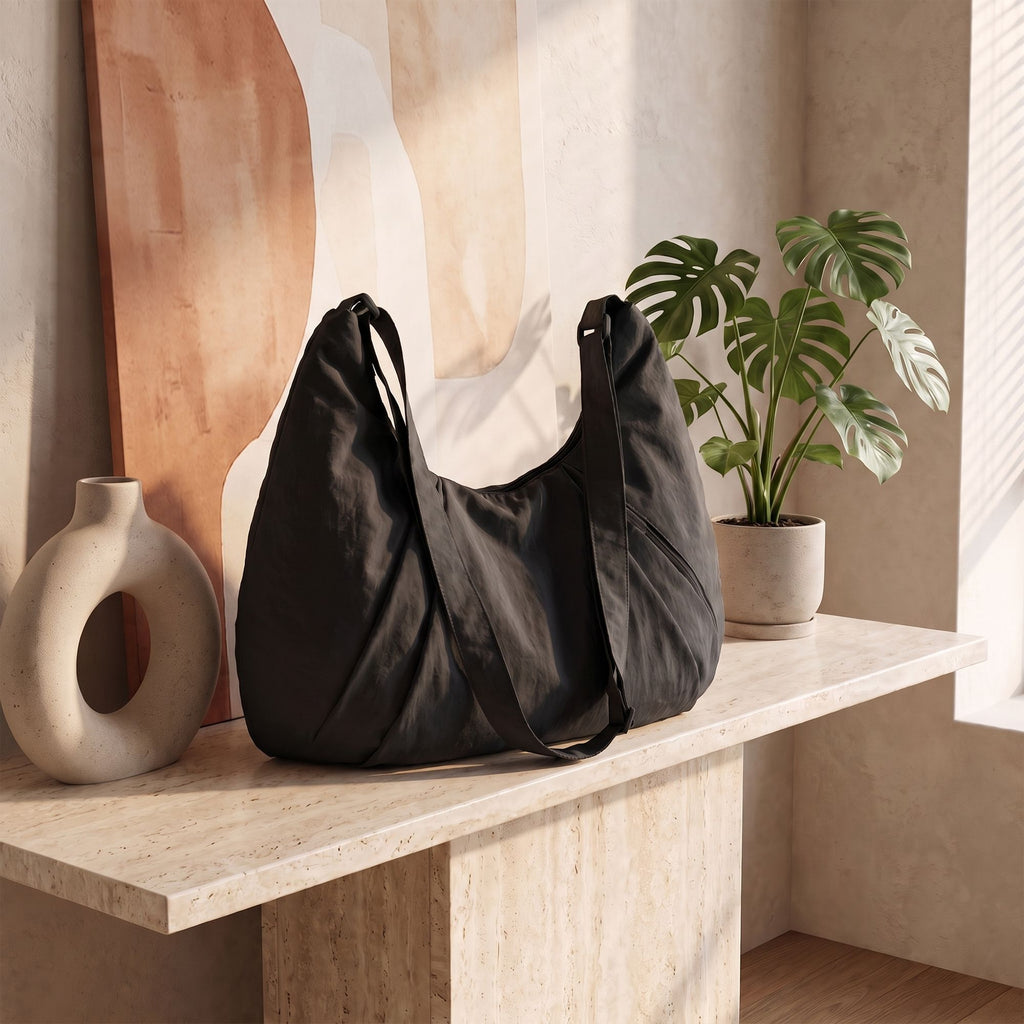 Soft Crescent Hobo Shoulder Bag with Adjustable Strap and Zipper Pockets