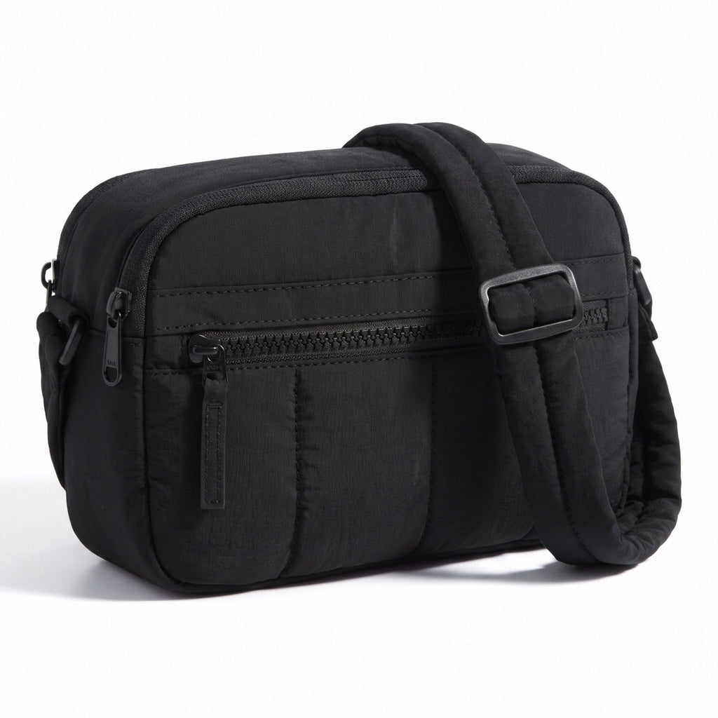 Padded Rectangular Crossbody Bag with Front Zip Pocket and Adjustable Padded Shoulder Strap 8.7x2.8x6.1in