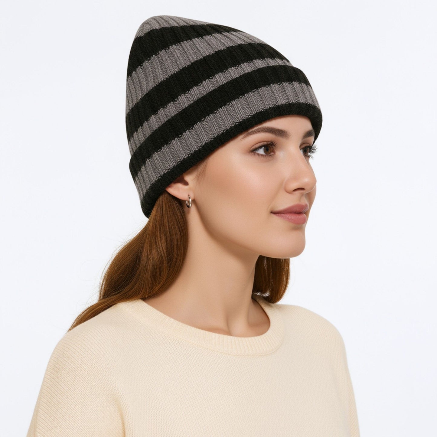 Anna-Kaci Unisex Striped Knit Beanie Hat Cuffed Warm Winter Cap