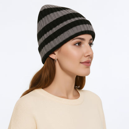 Anna-Kaci Unisex Striped Knit Beanie Hat Cuffed Warm Winter Cap