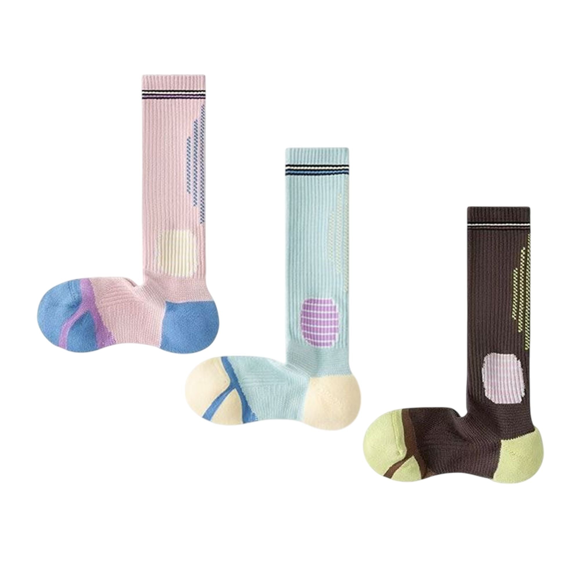 Anna-Kaci Women's 3-Pair Set Colorblock Athletic Knee-High Socks with Cushioned Heel Arch Support for Daily Fitness