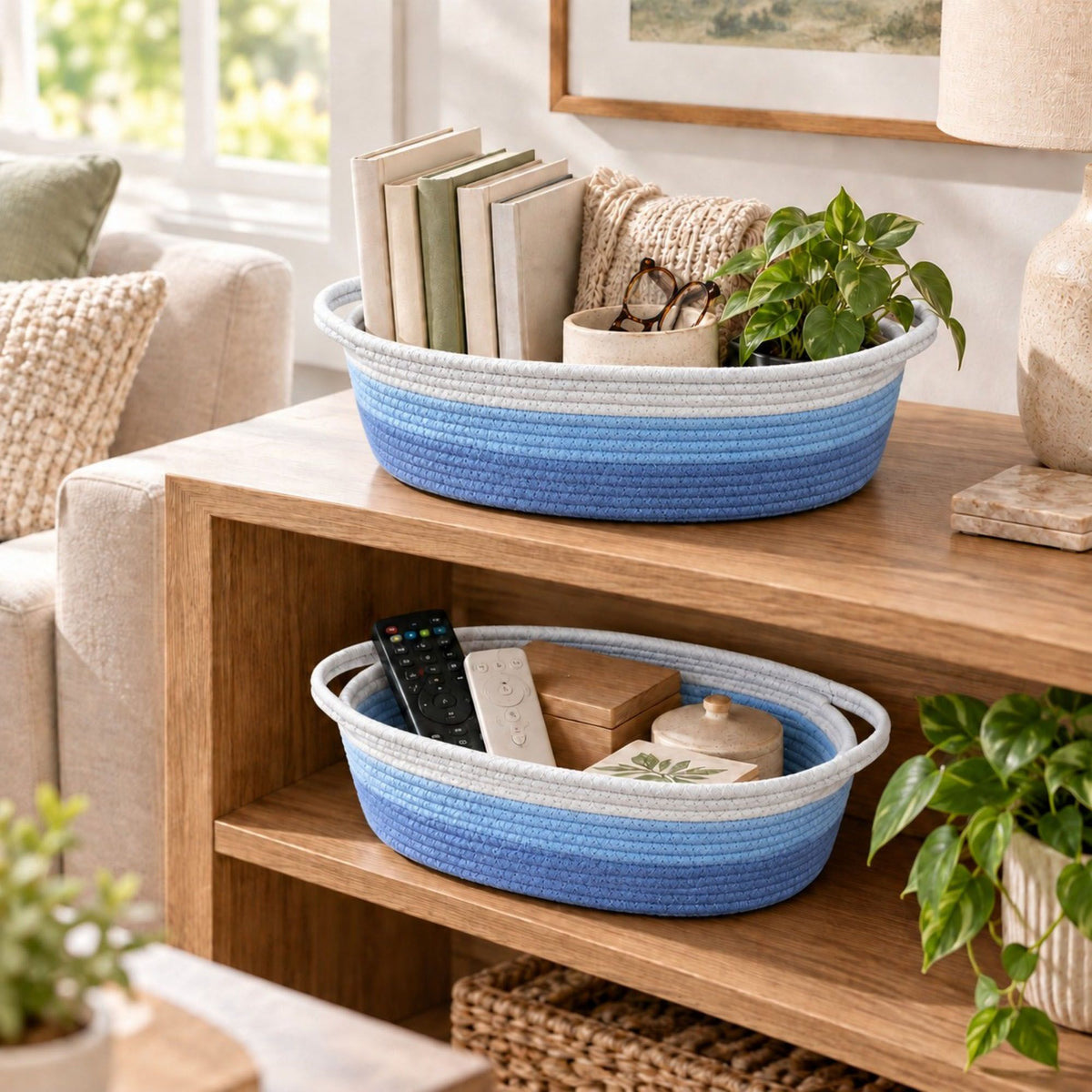 Round Woven Cotton Cord Storage Basket Set of 2
