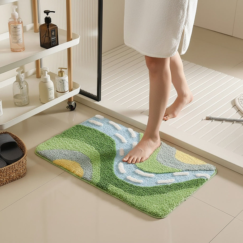 Tufted Floor Mat with Leaf Pattern Non Slip Backing Soft Plush Decorative Indoor Entryway Bathroom Rug