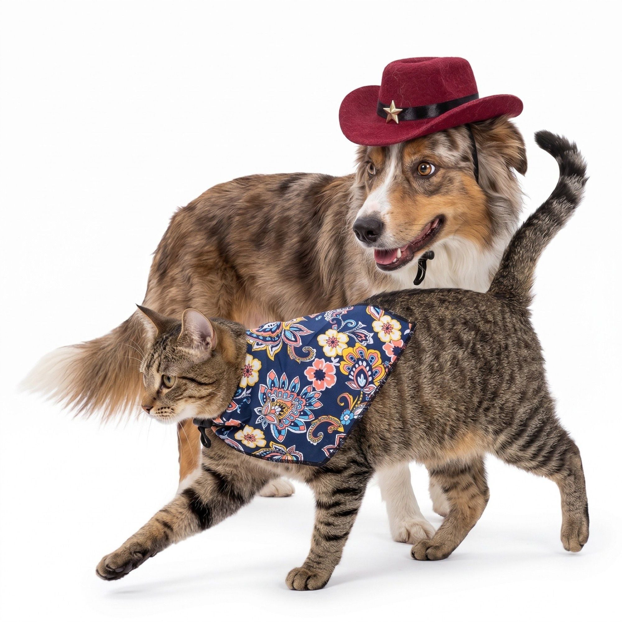 Pet Bandana Scarf Floral Pattern with Hat Accessory for Dogs and Cats