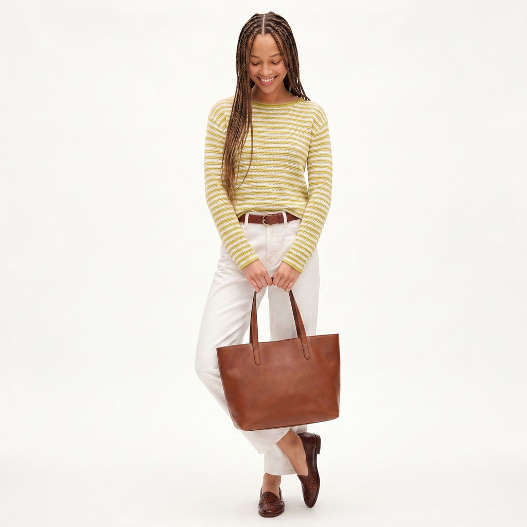 Striped Pointelle Knit Boat Neck Long Sleeve Sweater