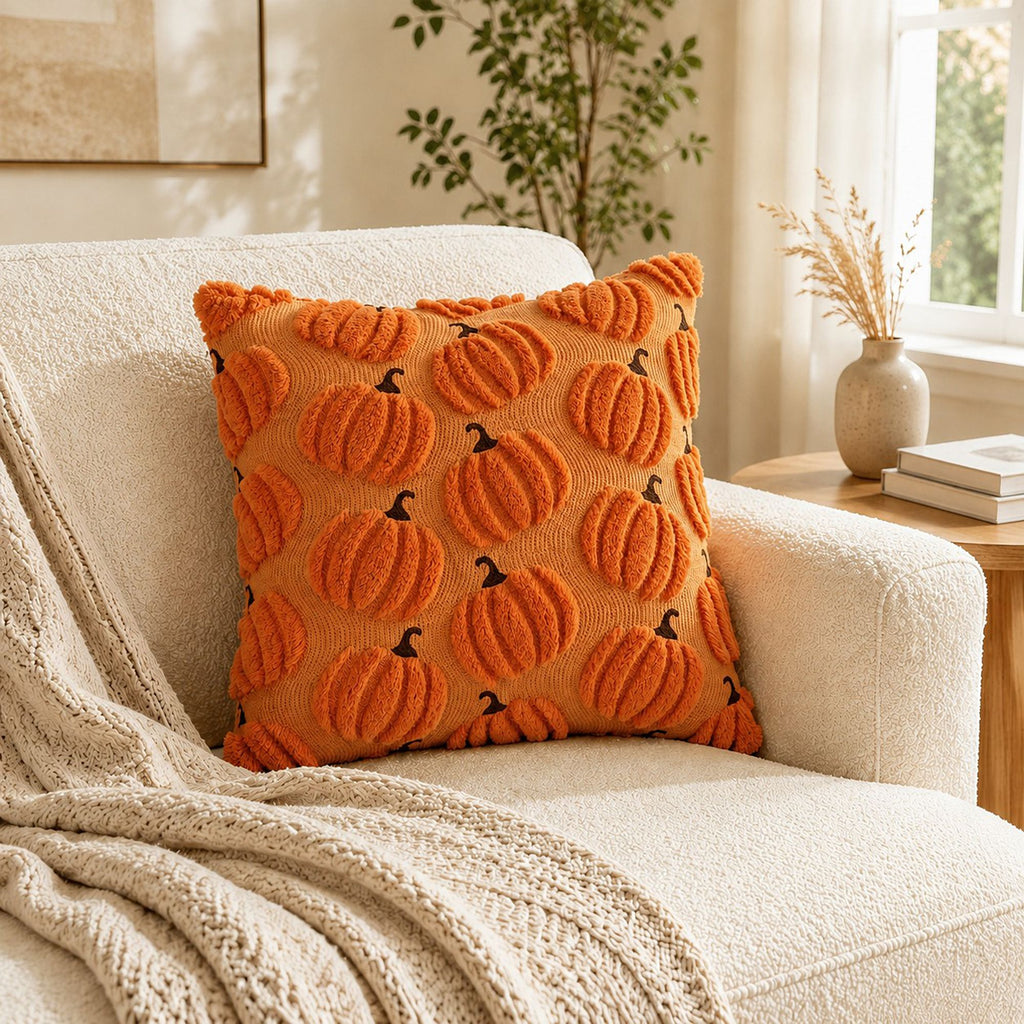 Tufted Pumpkin Pattern Throw Pillow Cover for Fall and Thanksgiving Decor