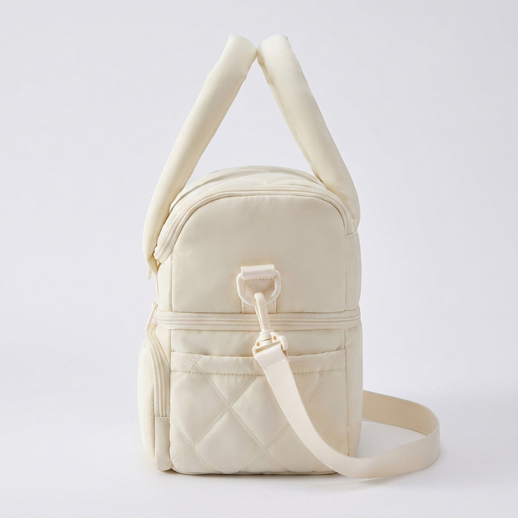 Quilted Multi-Compartment Lunch Tote Bag with Padded Top Handles and Detachable Shoulder Strap 10x10x7.1in