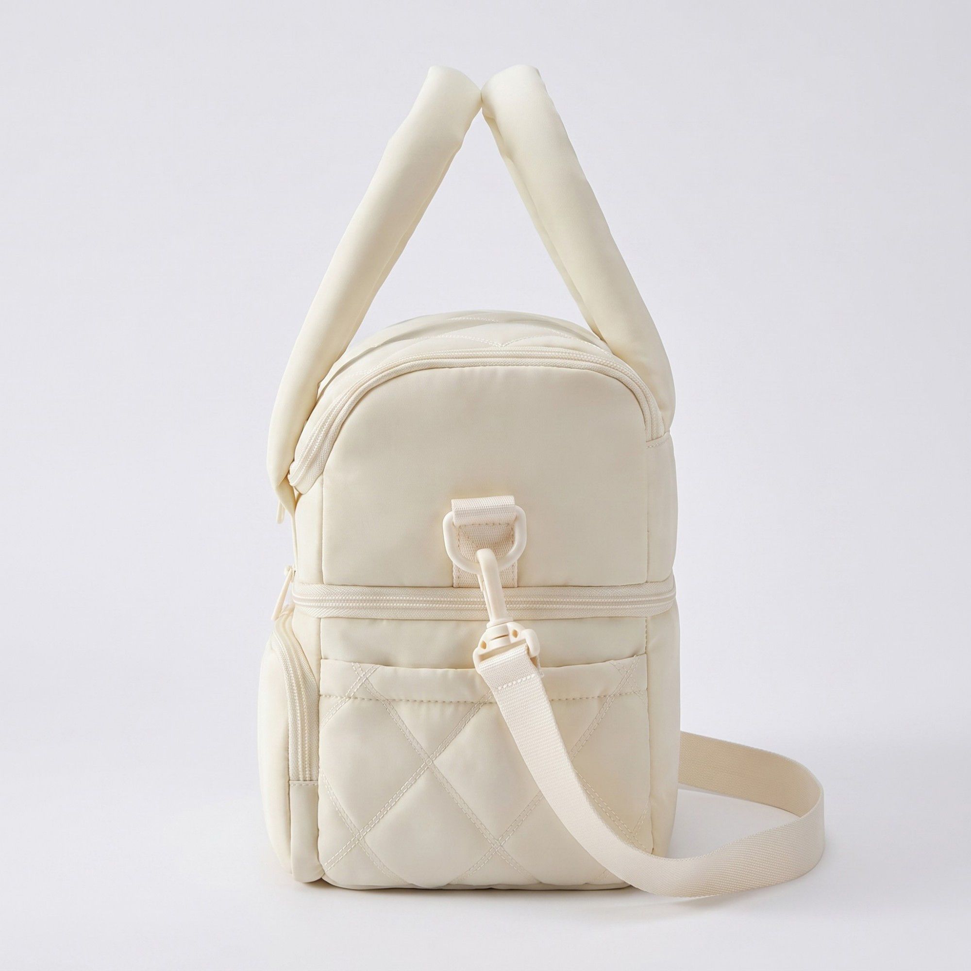 Quilted Multi-Compartment Lunch Tote Bag with Padded Top Handles and Detachable Shoulder Strap 10x10x7.1in