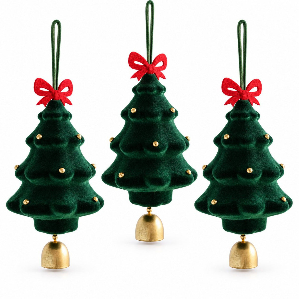 3 Pack Christmas Tree Ornaments with Bow and Bell Hanging Holiday Decorations