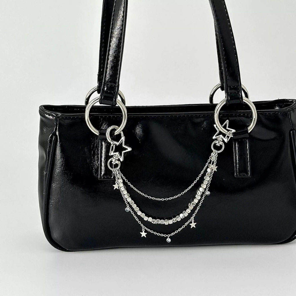 Star Chain Bag Charm with Layered Silver Tone Chains Dual Clips for Jeans Bags and Keys