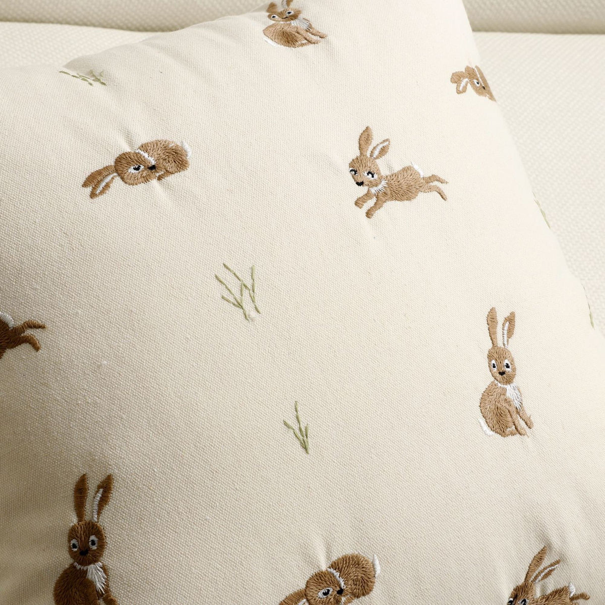 Rabbit Embroidered Throw Pillow Cover Textured Bunny Square Decorative Cushion Cover