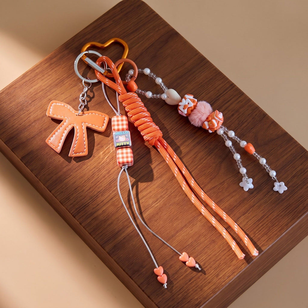 2-Piece Womens Bag Charm with Hanging Strap and Decorative Accents