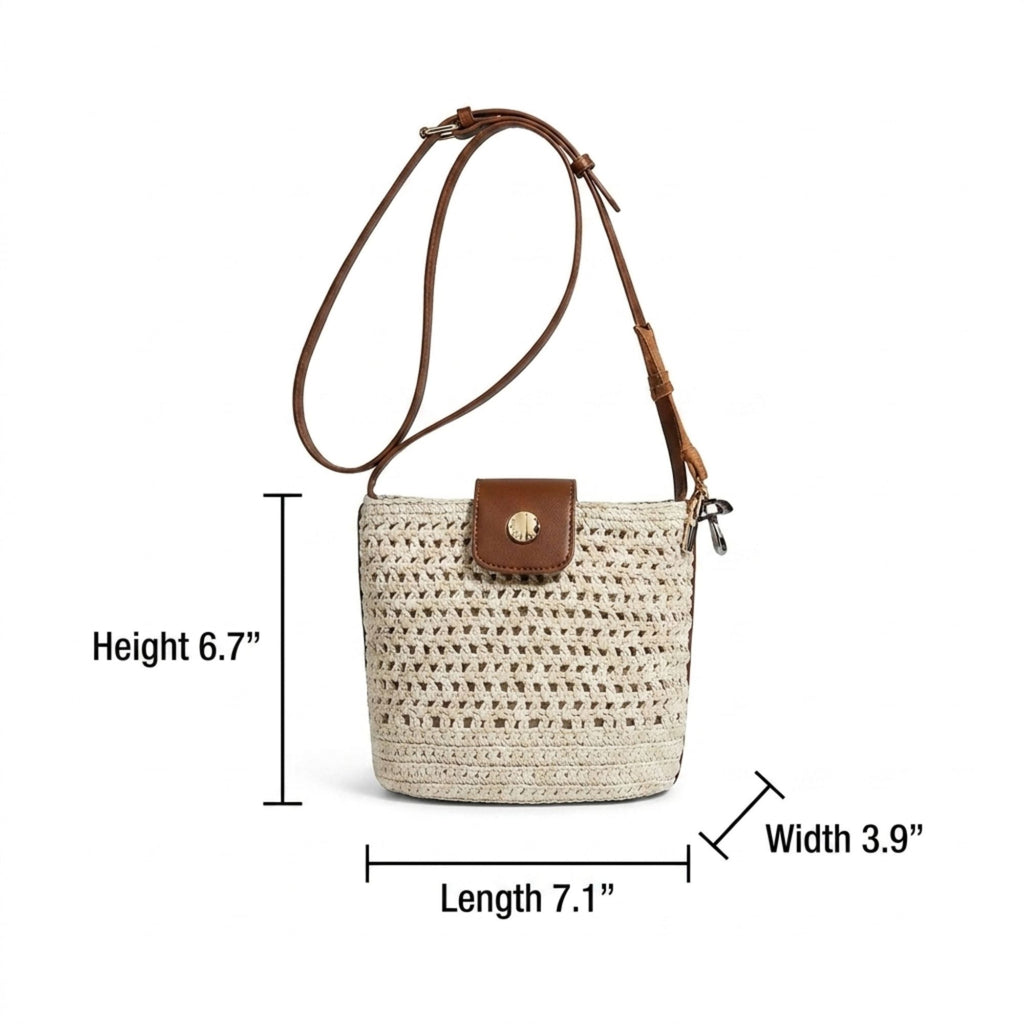 Crochet Crossbody Bag with Flap Closure and Adjustable Strap
